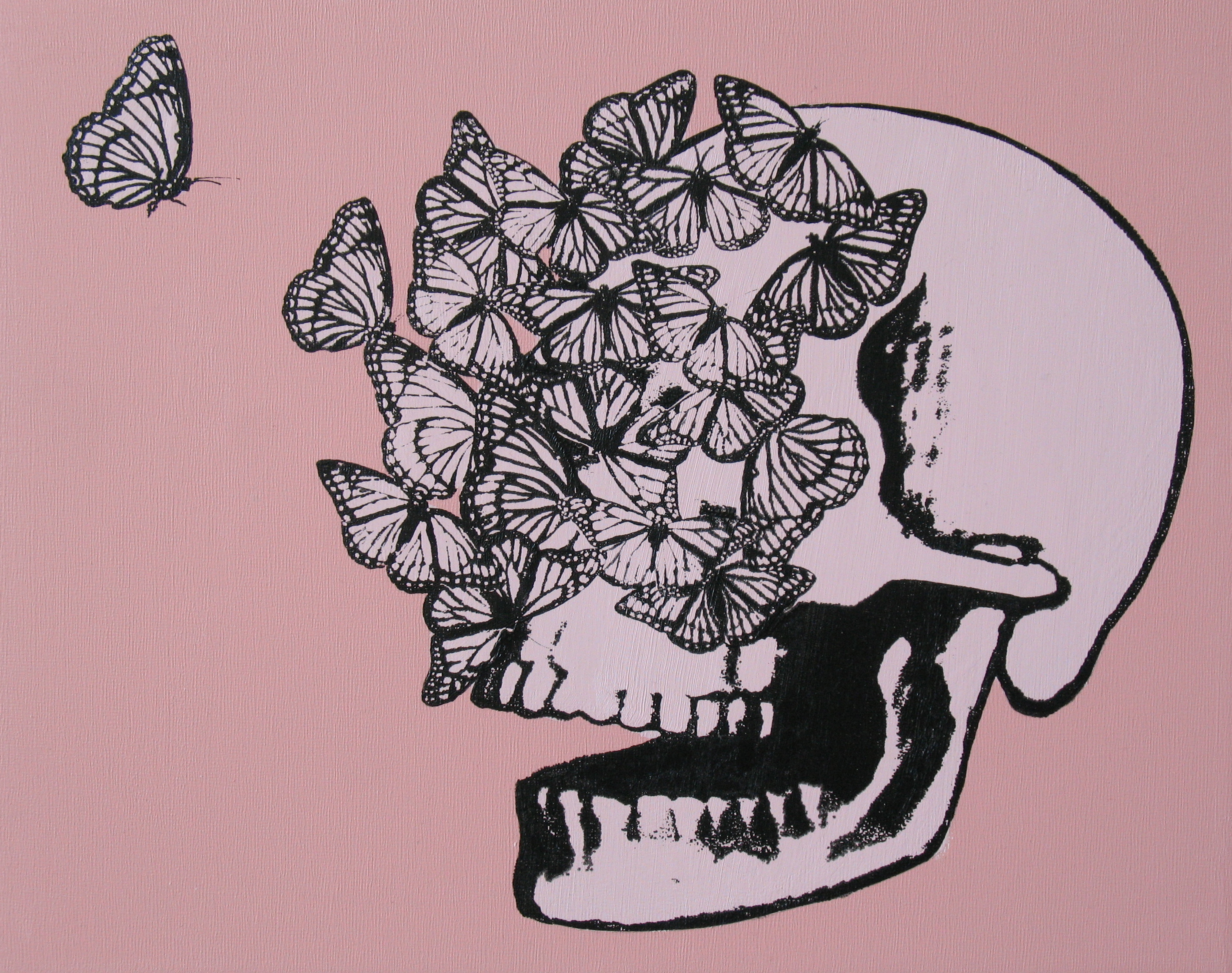 Skull pink butterflies