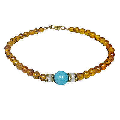 bracelet bead amber turq pearl gold