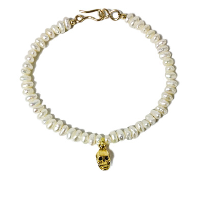 jewelry bracelet pearl skull gold fill pewter