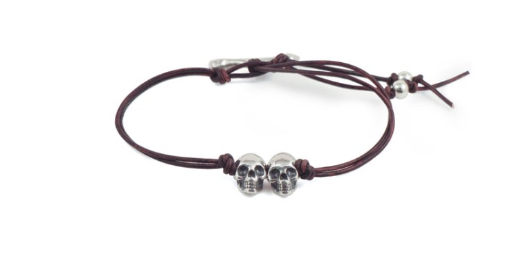 bracelet skulls two leather cord
